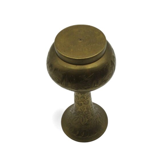 BRASS VASE Etched with Detailed Floral Motif India Vintage 6" - Picture 7 of 10